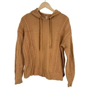 Lou & Grey Womens Mixed Media Cable Knit Hoodie Camel Brown S/750762 Size M‎